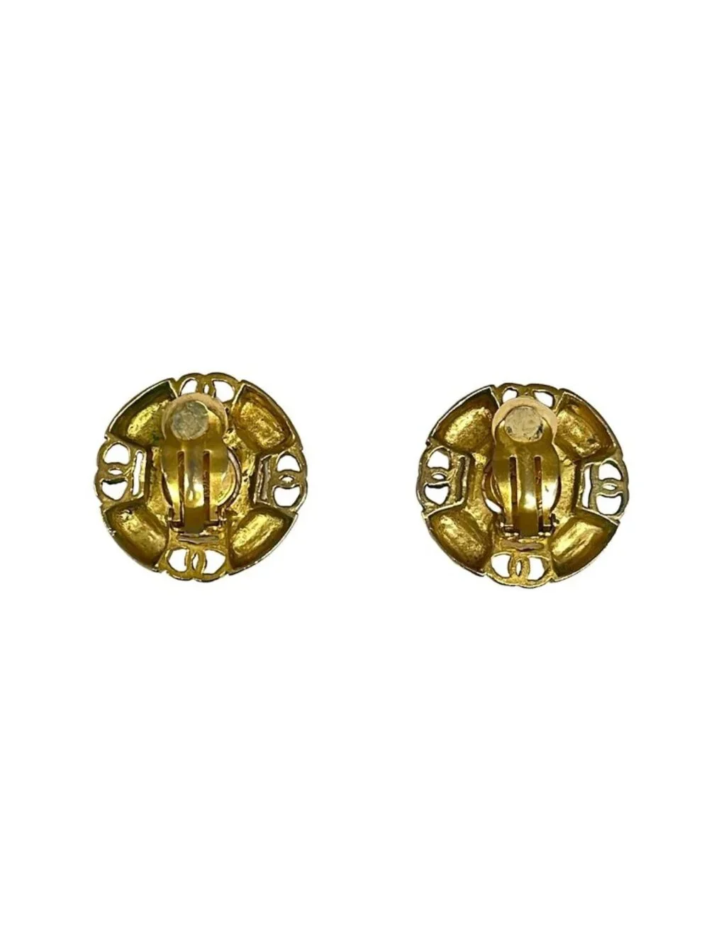 Chanel Earrings Gold Ivory CC Logo